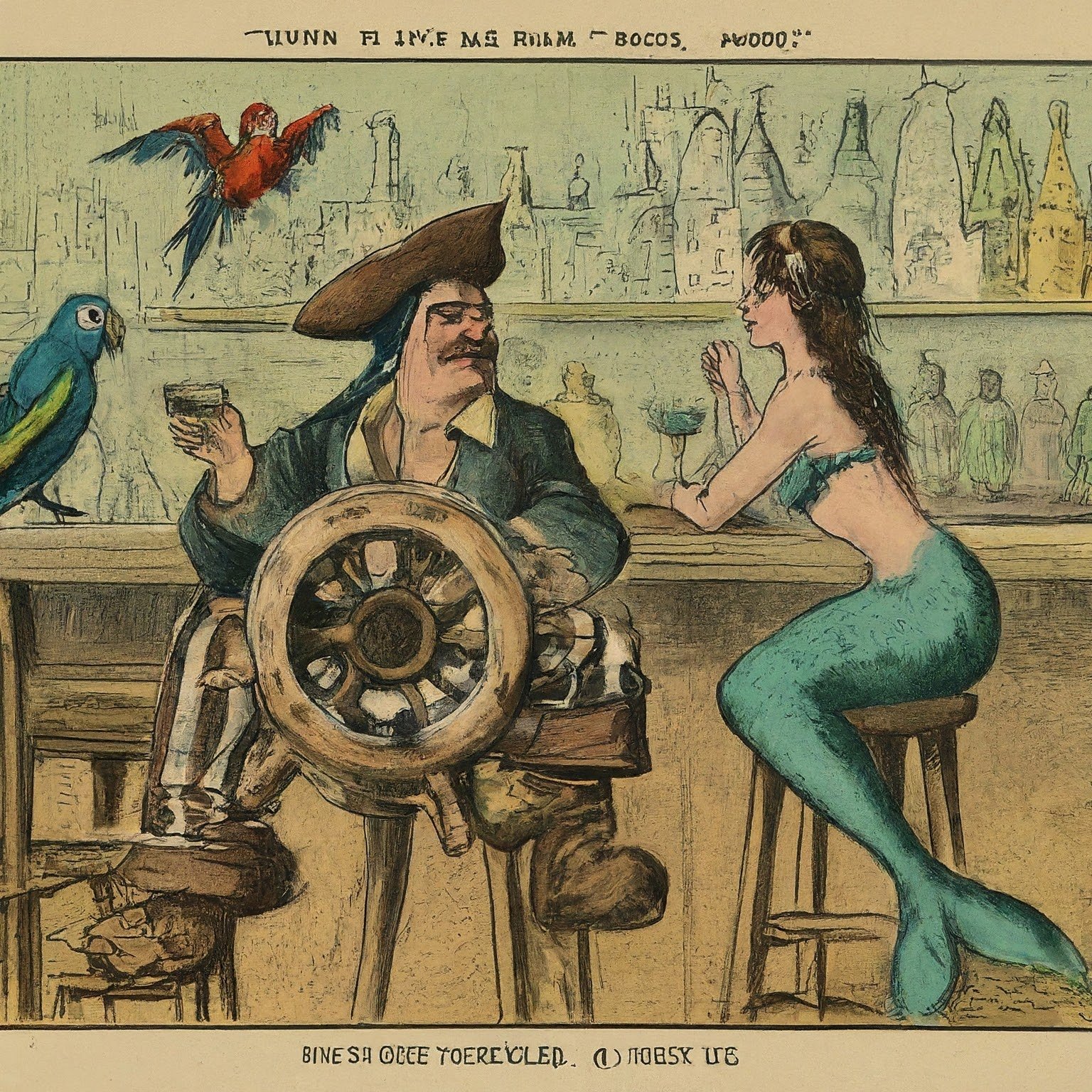 pirate flirting with a mermaid